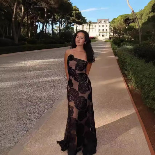 Sexy Burnt Flower Sling Shoulder Dress Dresses