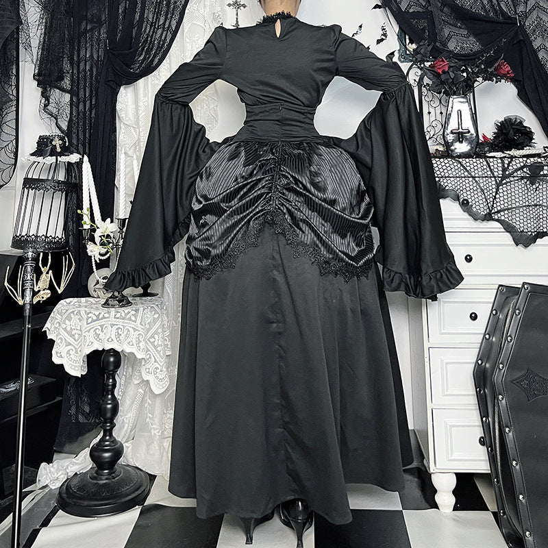 Autumn Lace Stitching Sleeves Ji Dark Style Lolita Slim Blouses
