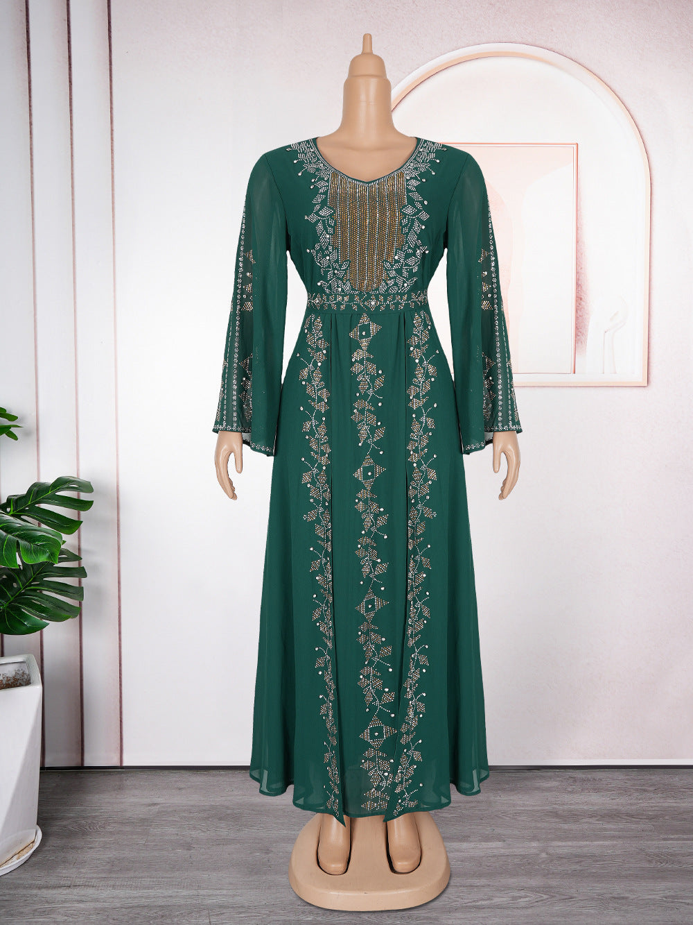 Women's Fashion Elegant Dress Rhinestone Muslim Plus Size