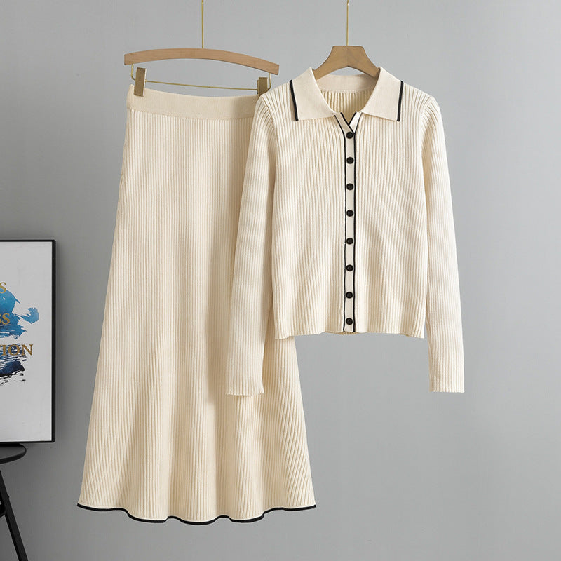 Women's Two-piece Set Knitted Collar Slim Korean Suits