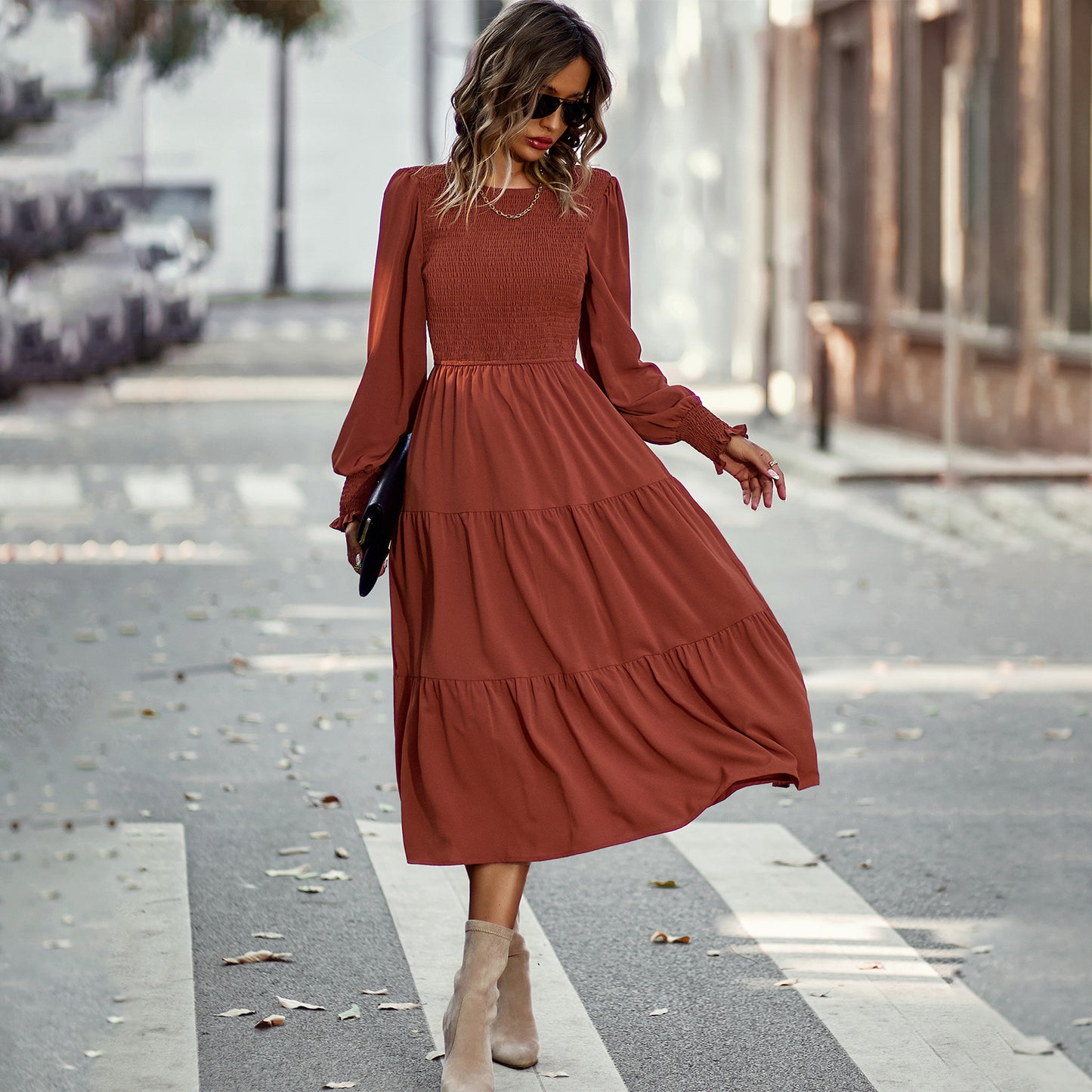 Women's Large Swing Dress Leisure Vacation Cinched Clothing