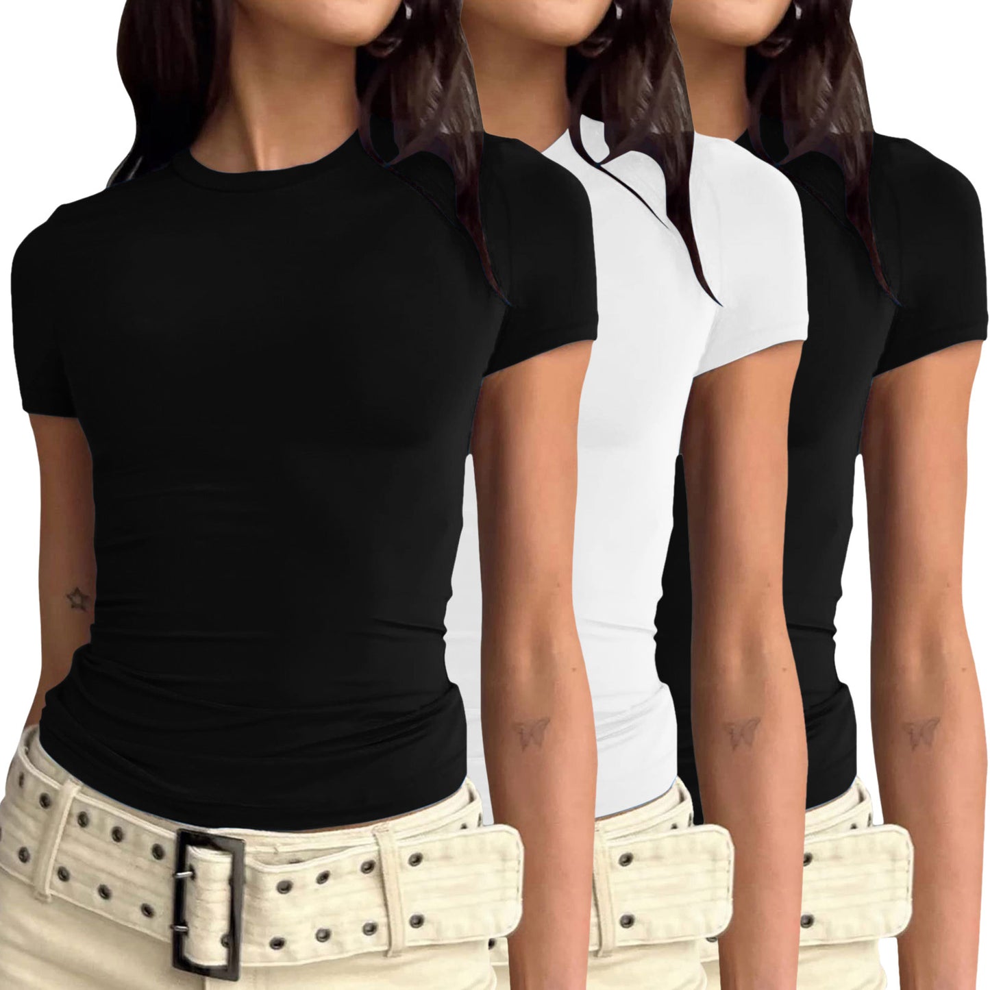 Women's Long-sleeved Solid Color Slim Pullover T-shirt Blouses