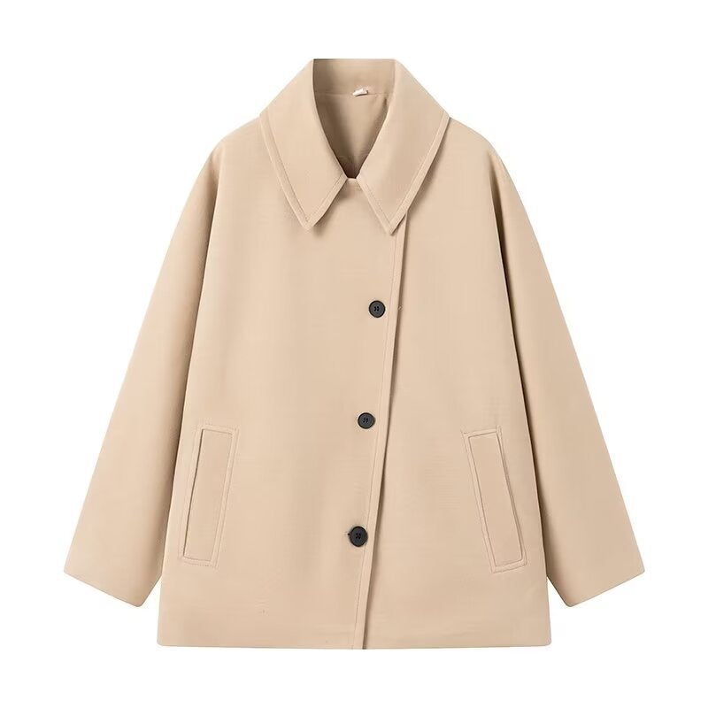 Women's Refined Lapel Long Sleeve Single-breasted Loose Coats