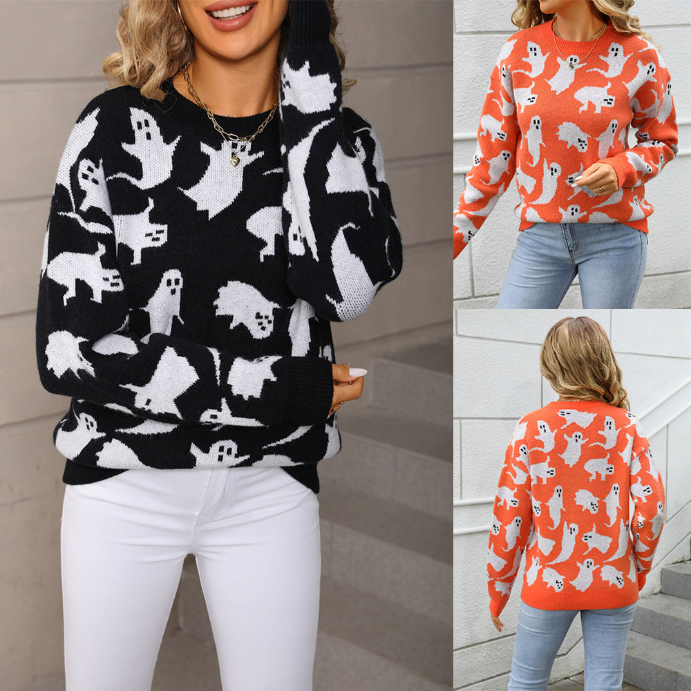 Charming Graceful Slouchy Halloween Personality Pullover Sweater
