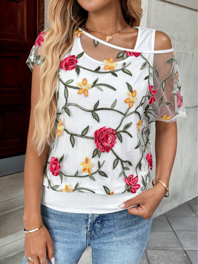 Women's Lace Mesh Round Neck Sleeve Fake Two-piece Knitted Sweaters