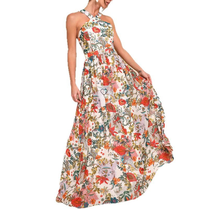 Women's Fashion Chiffon Print Fairy Long Elegant Dresses