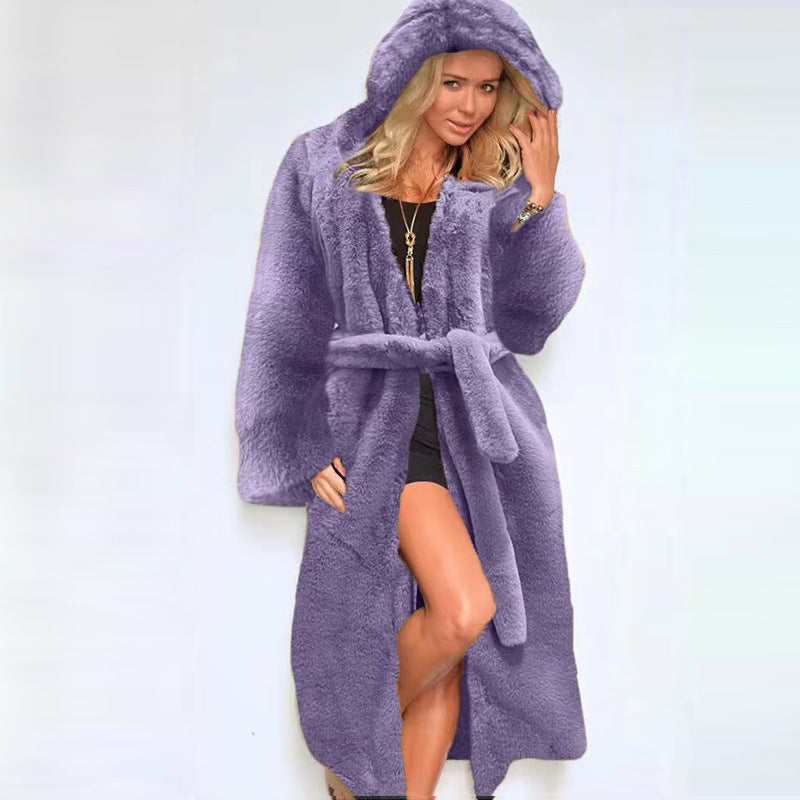 Women's Faux Fur Hooded Thickened Long Section Coats
