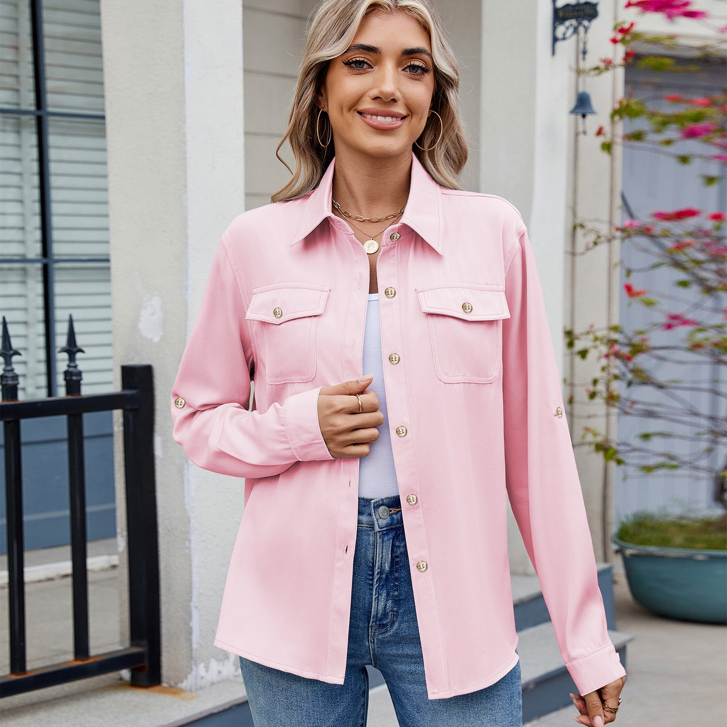Women's Casual Long-sleeved Adjustable Shirt Fashion Blouses
