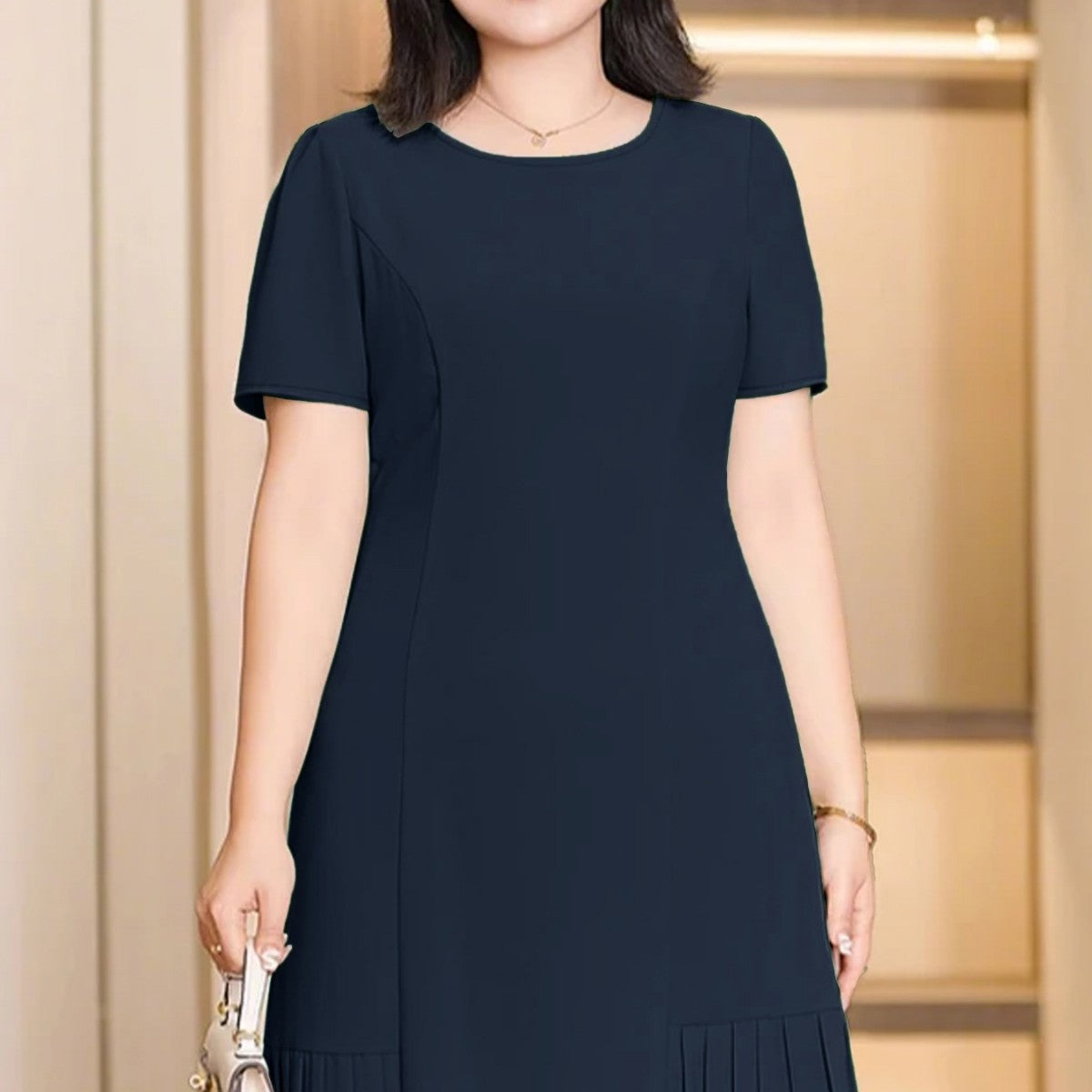 Women's Round Neck Sleeve Casual A- Line Dress