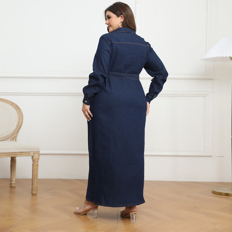 Women's Winter With Collar Washed Denim Dress Dresses