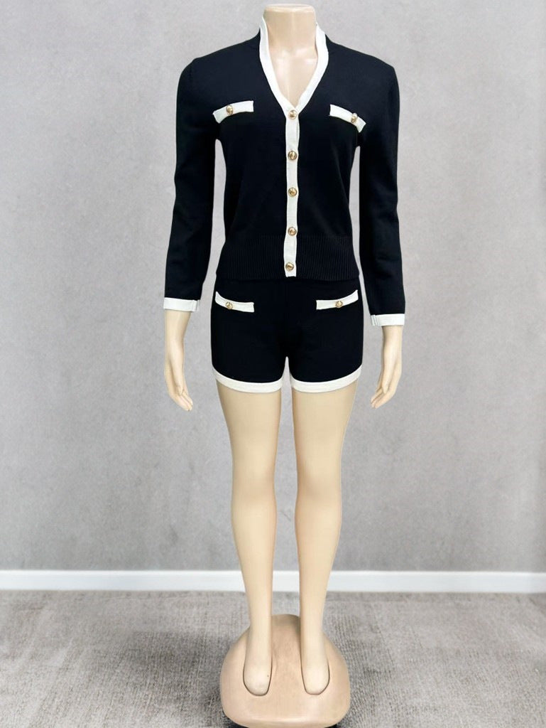 Women's Single-breasted Long Sleeve Thread Two-piece Set Suits