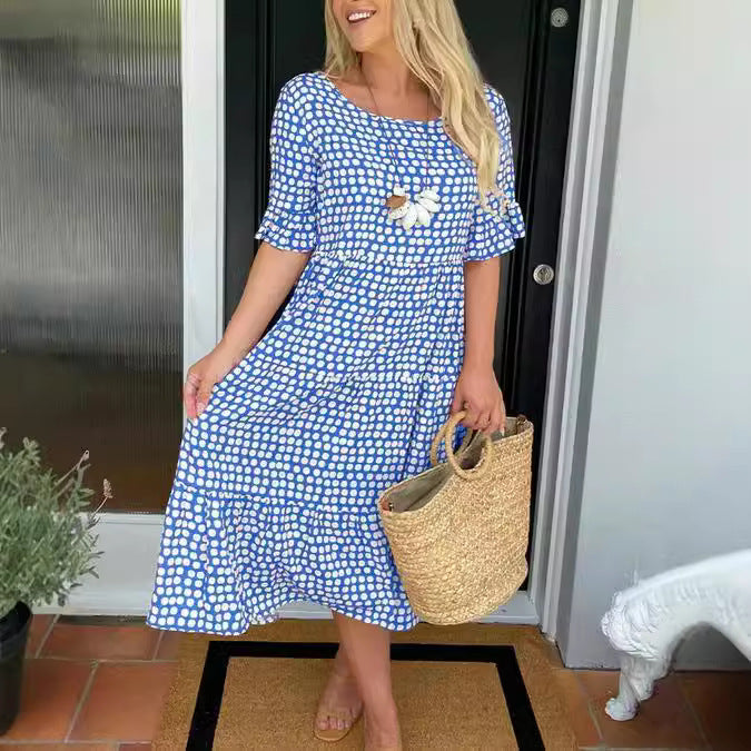 Women's Wear Summer Round Neck Printed Sleeve Dresses