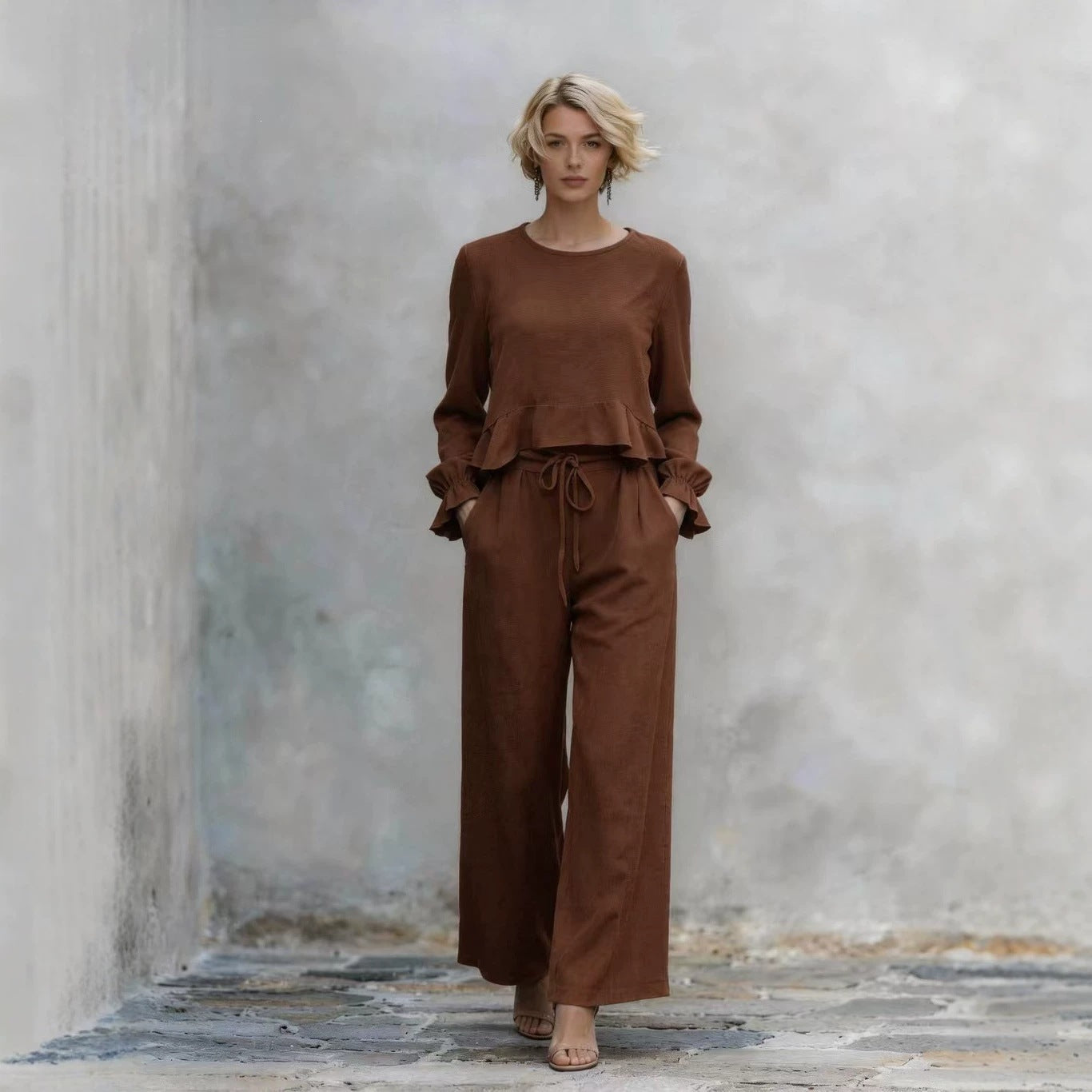 Comfortable Stylish Classic Women's Autumn Ruffles Fashion Casual Suit