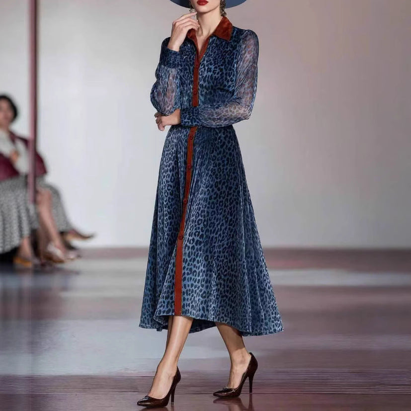 Elegant Professional Long Sleeve Leopard Print Dresses