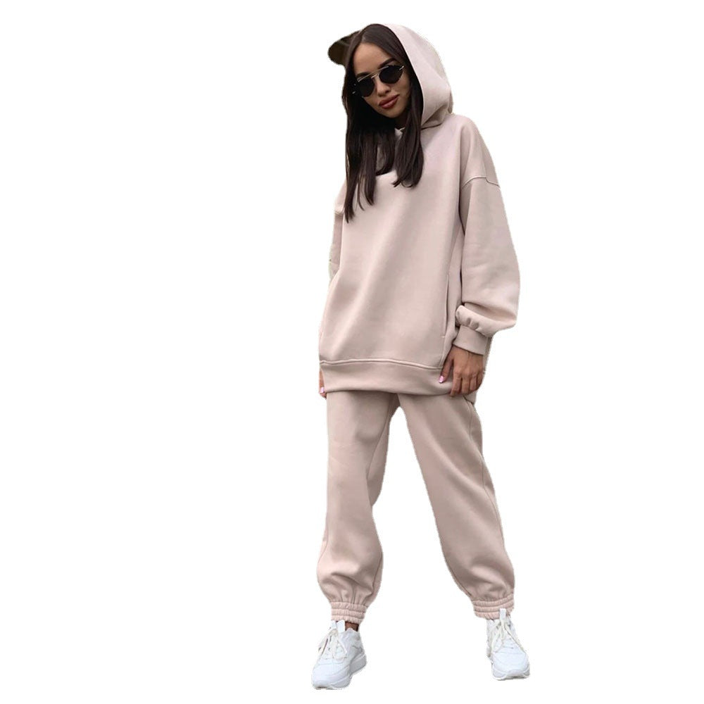 Women's Fashion Solid Color Hooded Casual Two-piece Suits
