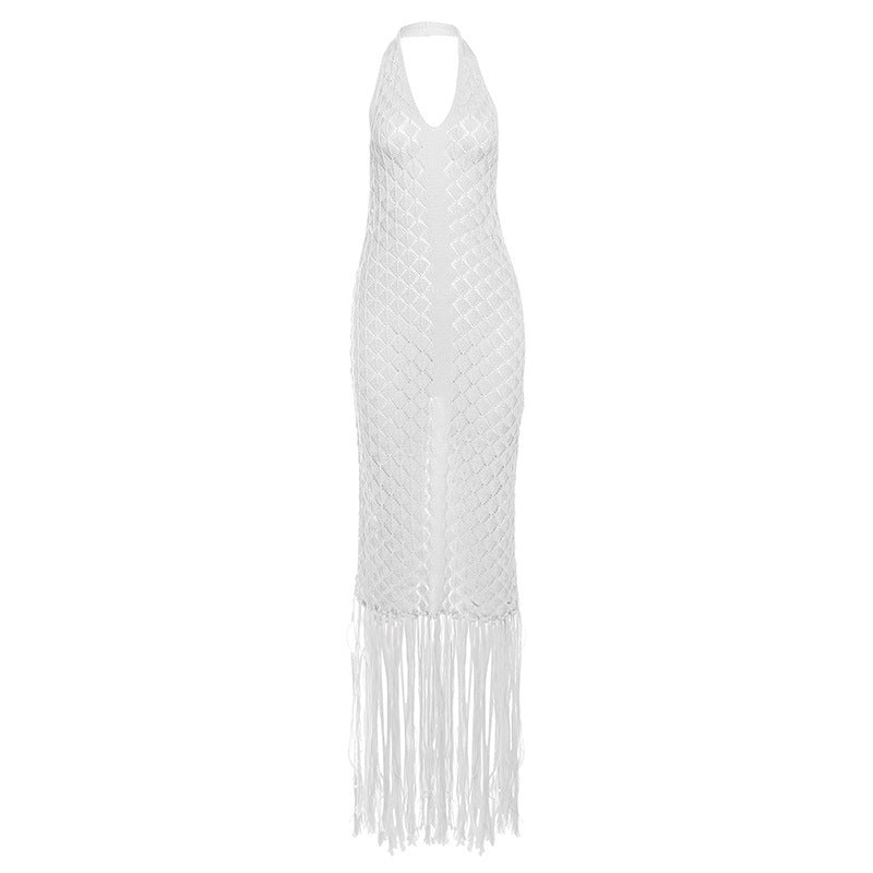 Women's Sexy Solid Color Mesh Knitted Beach Dresses