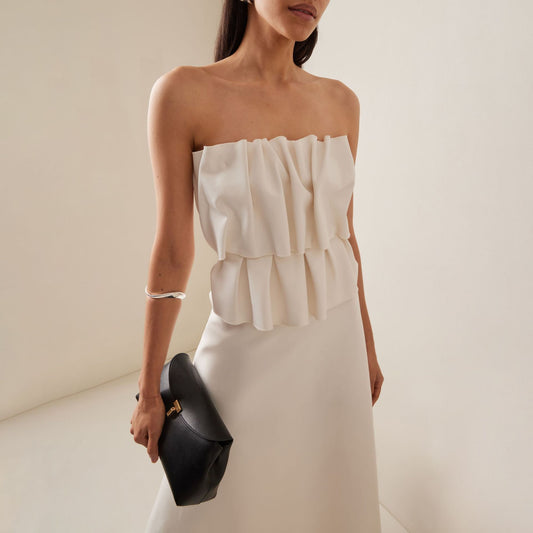 Dress White Pinch Pleated French Stitching Dresses