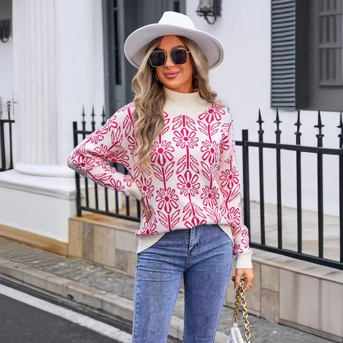 Women's Spring Turtleneck Flower Large For Sweaters