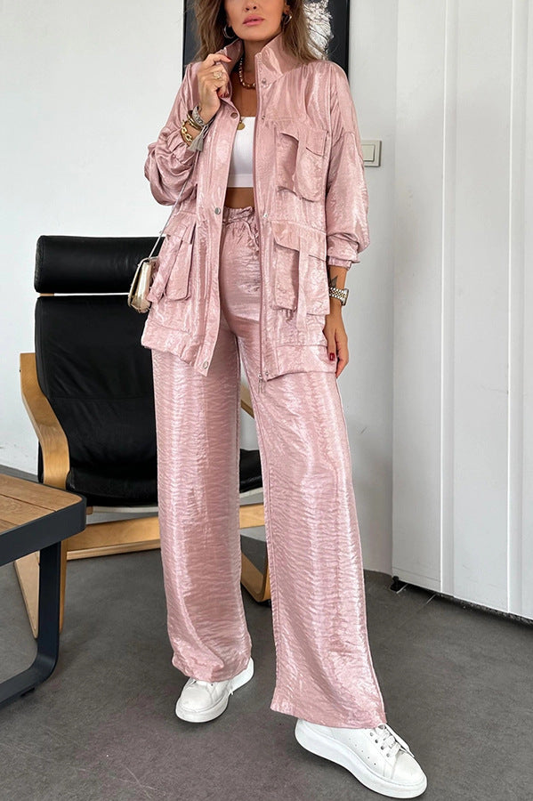 Women's Two-piece Set Solid Color Fashion Long-sleeved Suits