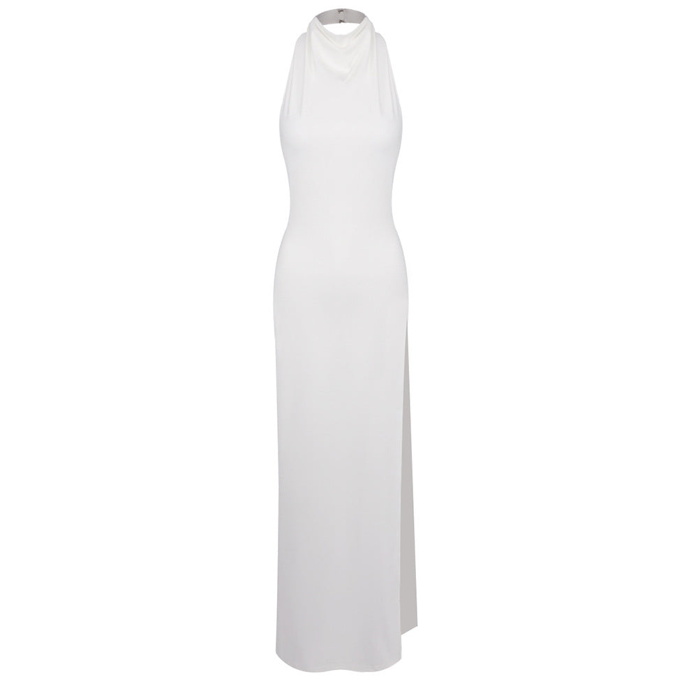 Women's Backless High Bifurcated Rivet Diamond Solid Dresses