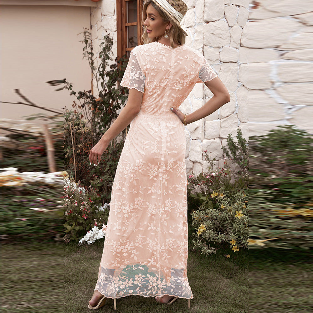 Women's Summer Lace Crocheted Dress Solid Color Clothing
