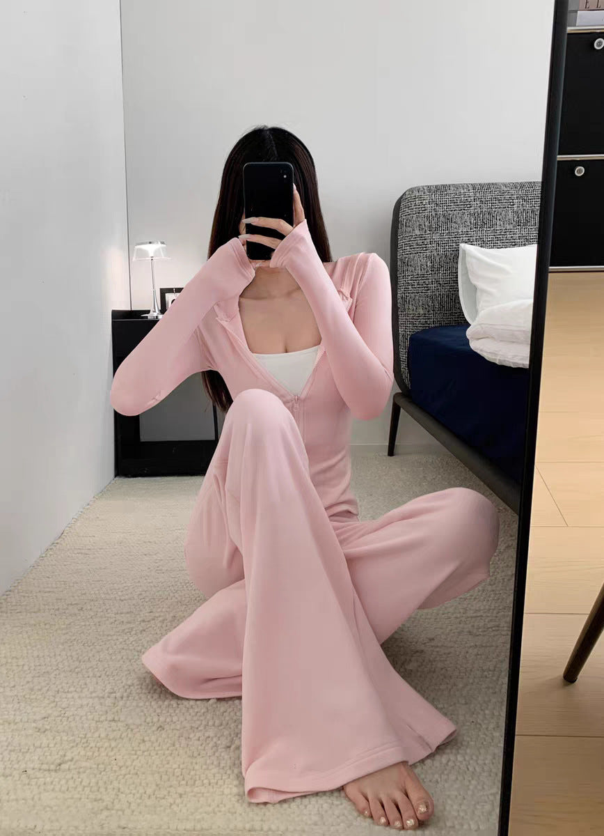 Autumn Simple Comfortable Tight-fitting Cinched Single-breasted Drawstring Trousers Suits