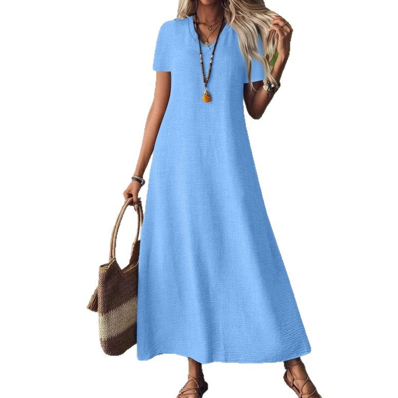 Summer Back Zipper Sleeve Cotton Linen Solid Color Shorts