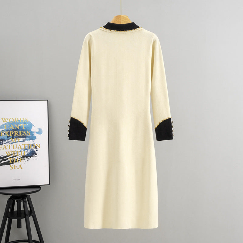 Women's Style Black With Diamond Hepburn Waist Slimming For Long Sleeve Dress