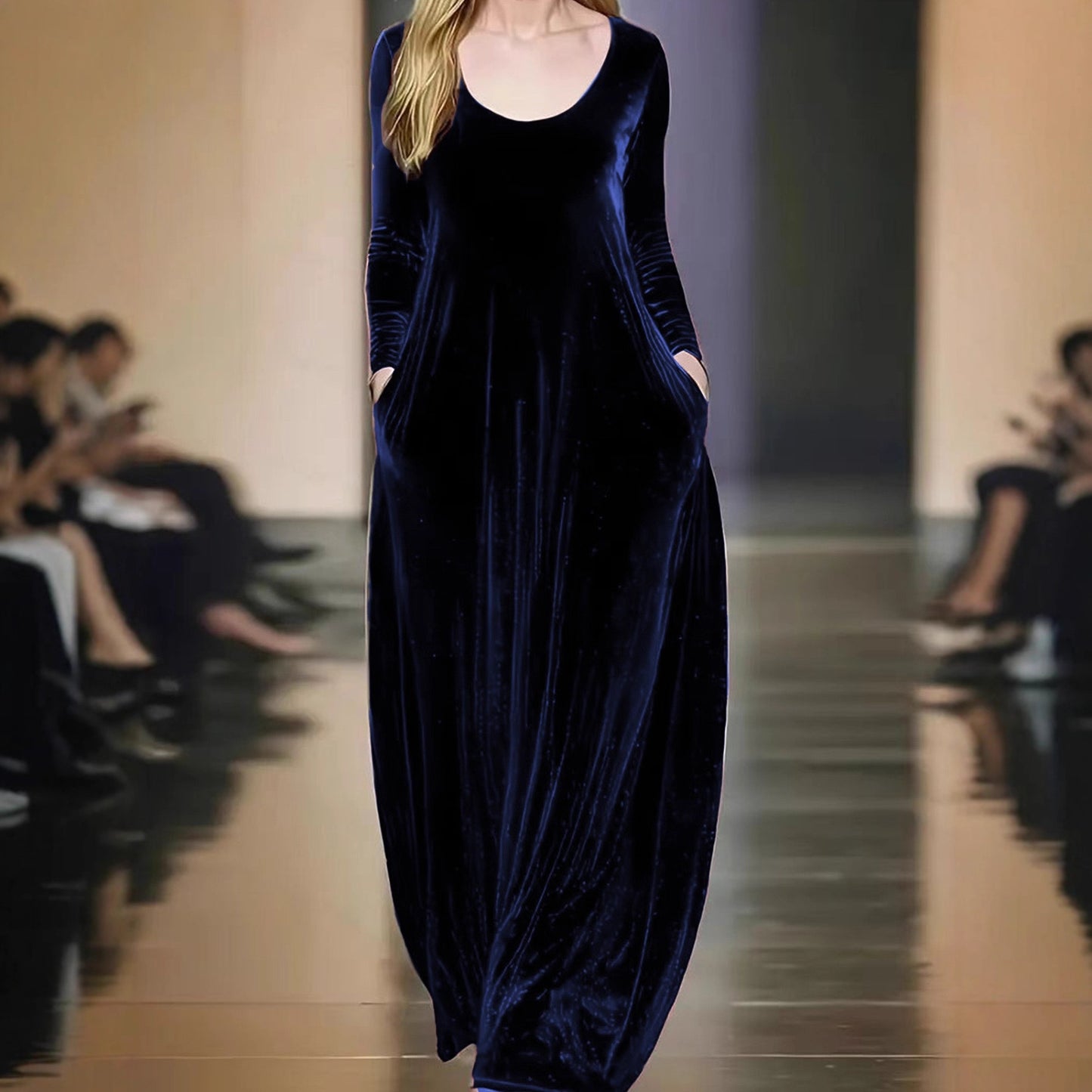 Round Neck Veet Elegant Long Sleeve Dress