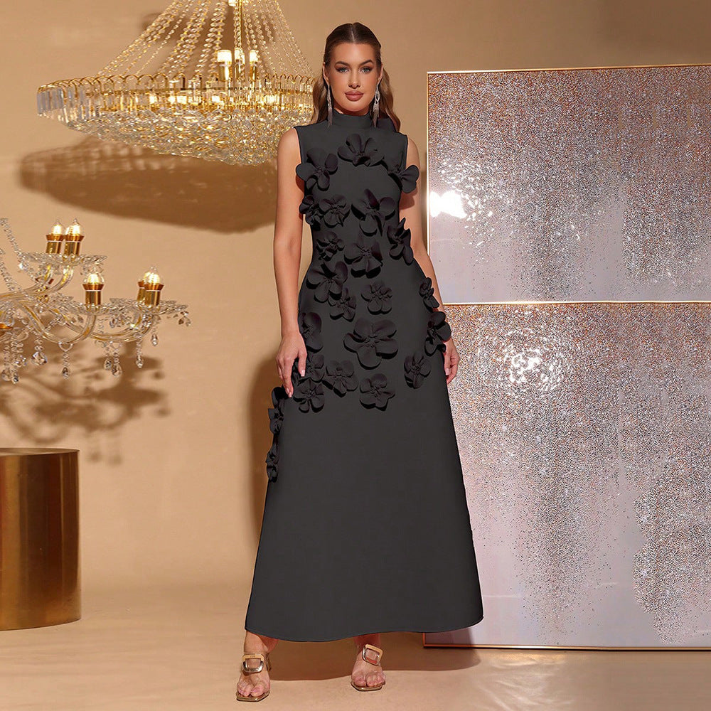 Women's Line Long Summer Patchwork Stand-up Collar Dresses