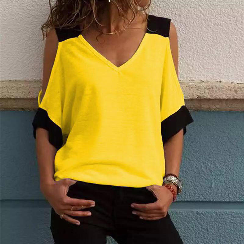 Women's Summer Fashion Casual Contrast Color Sleeve Blouses