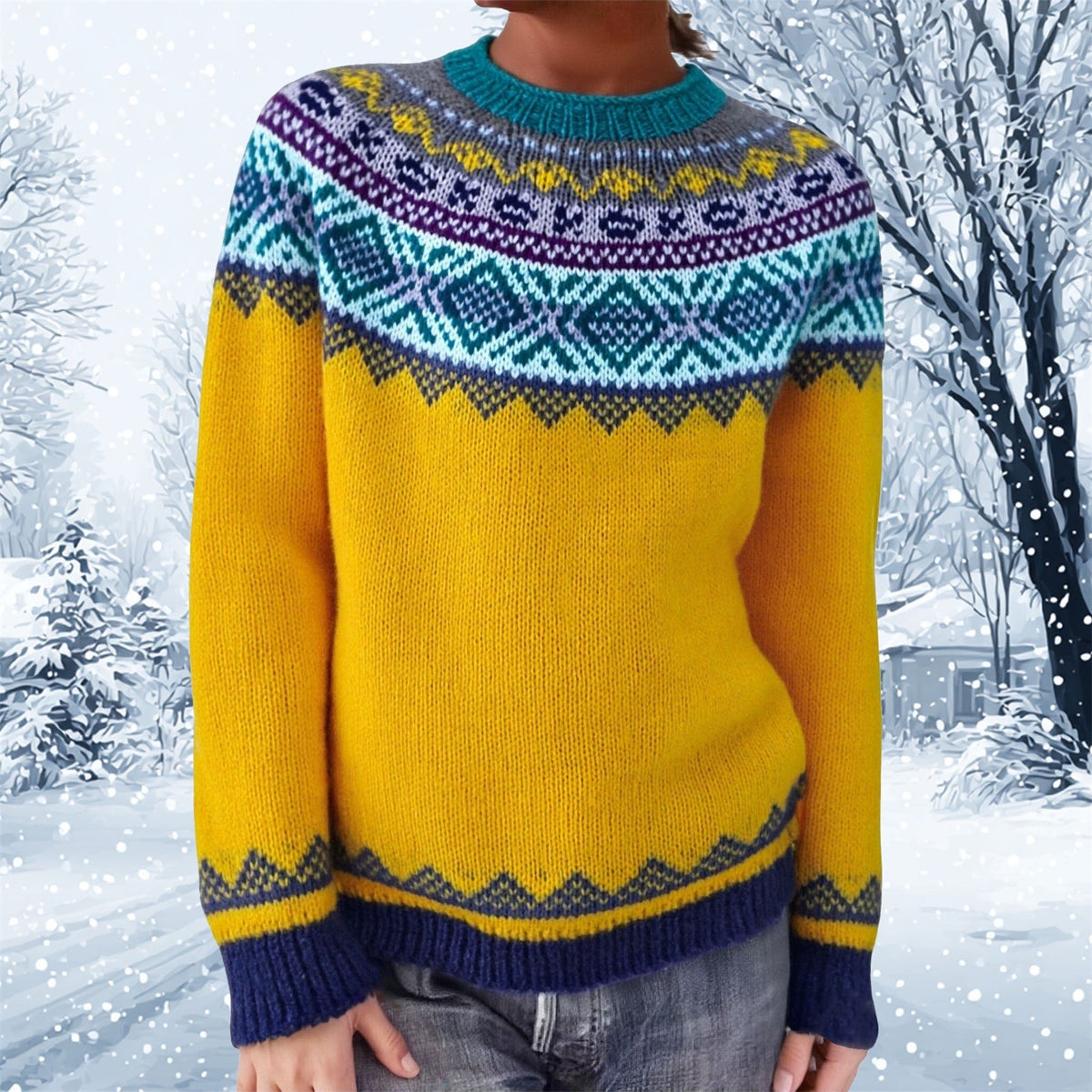 Women's Round Neck Multicolor Loose Fashion Pullover Sweater