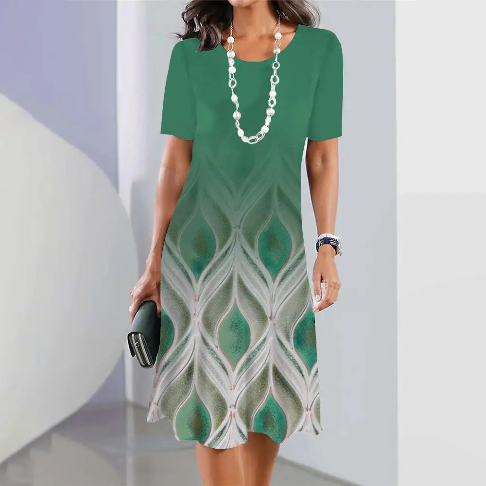 Women's Geometric Print Sleeve Clothes Summer Ladies Dresses