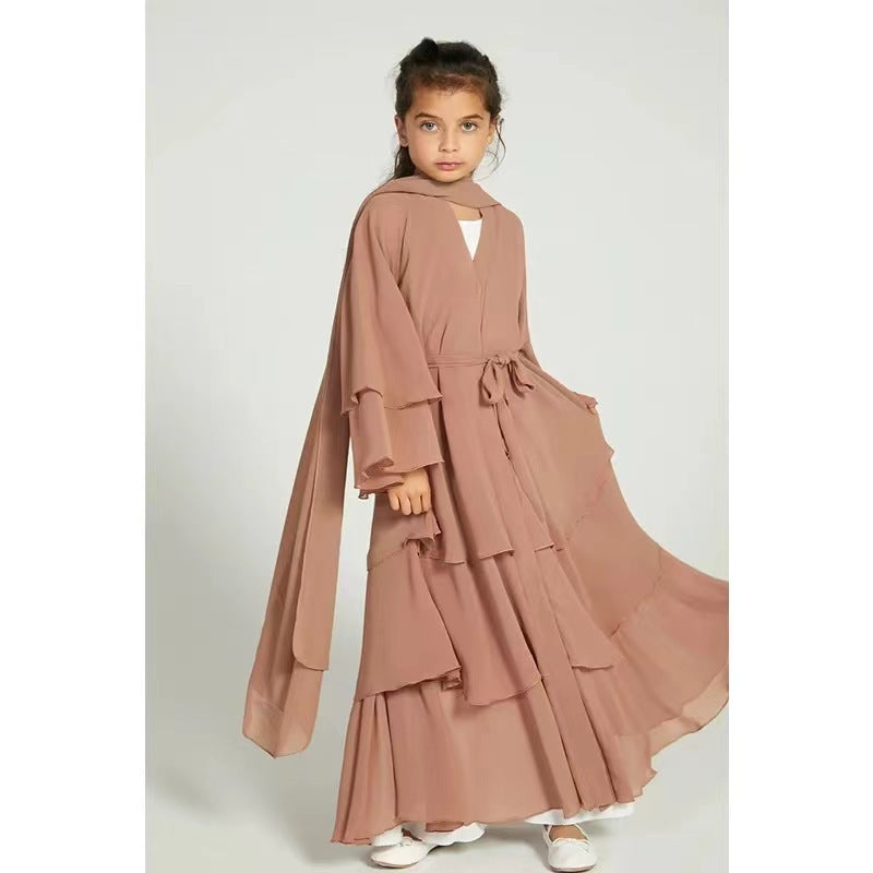 Children's Chiffon Elegant Belted Sweet Fresh Without Dress