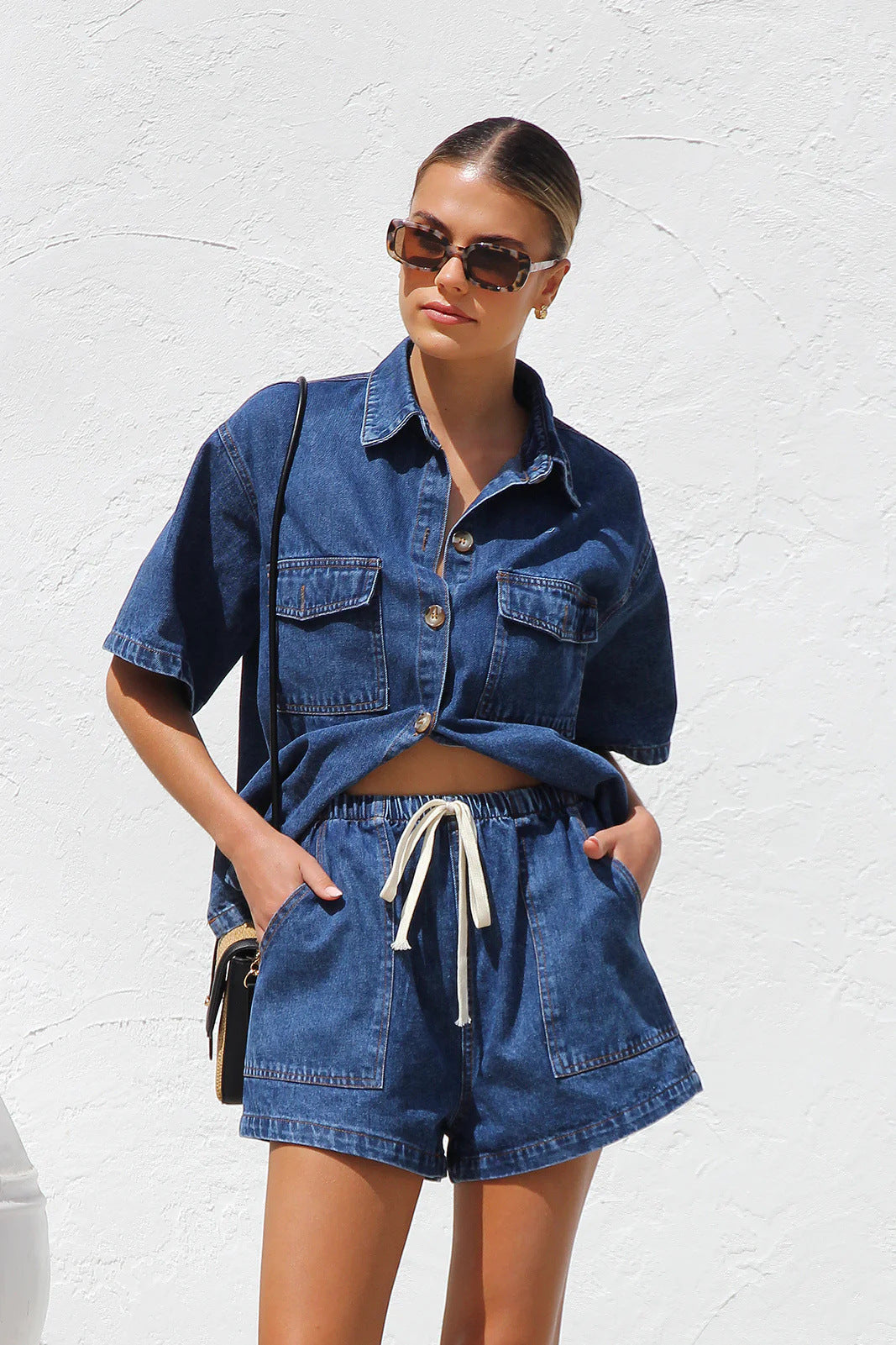Women's Summer Casual Loose Pockets Short-sleeved Shirt Suits