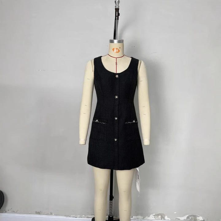 Women's French Elegant Dress Button Slimming Mini Dresses