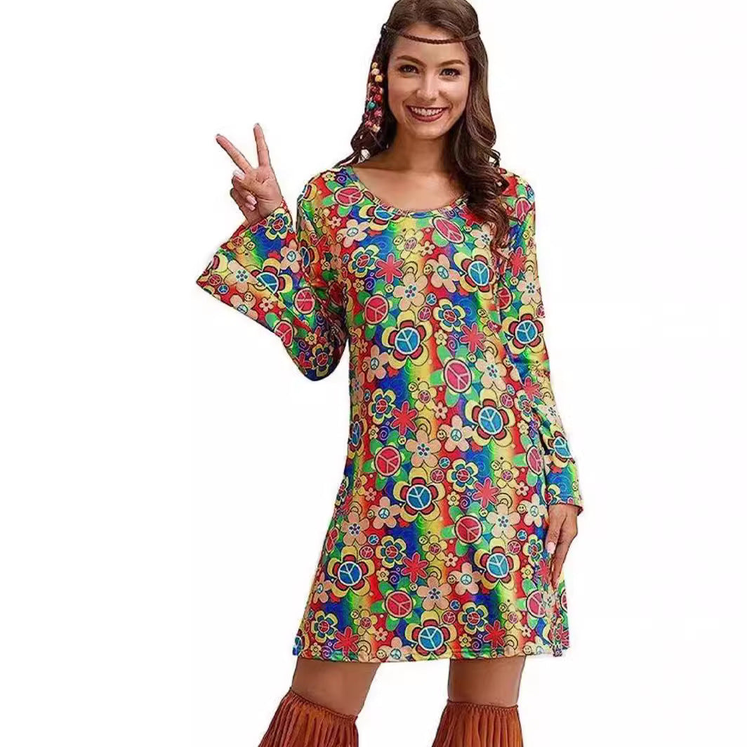 Women's Halloween Vintage Hippie Printed Ladies Dress