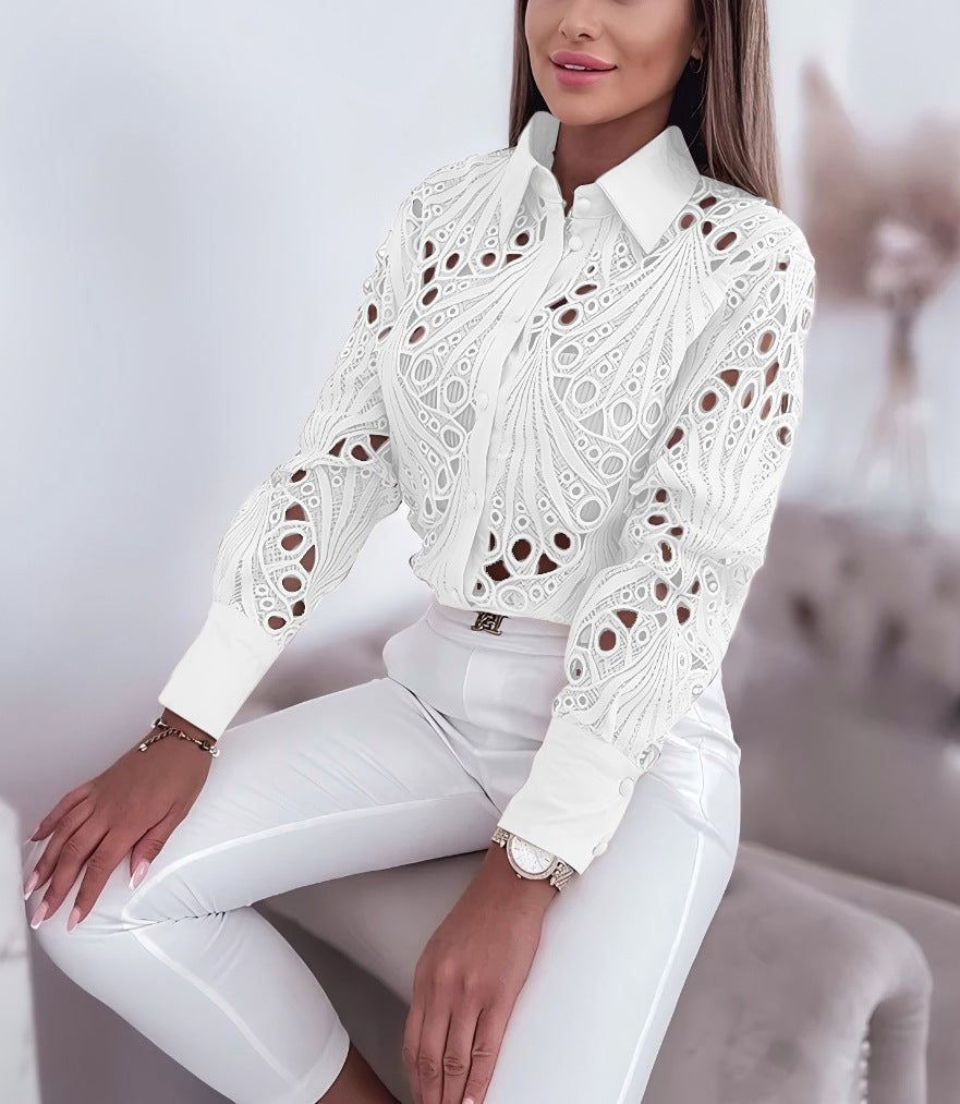 Women's Commuting Fashion Lace Long-sleeved Shirt For Blouses