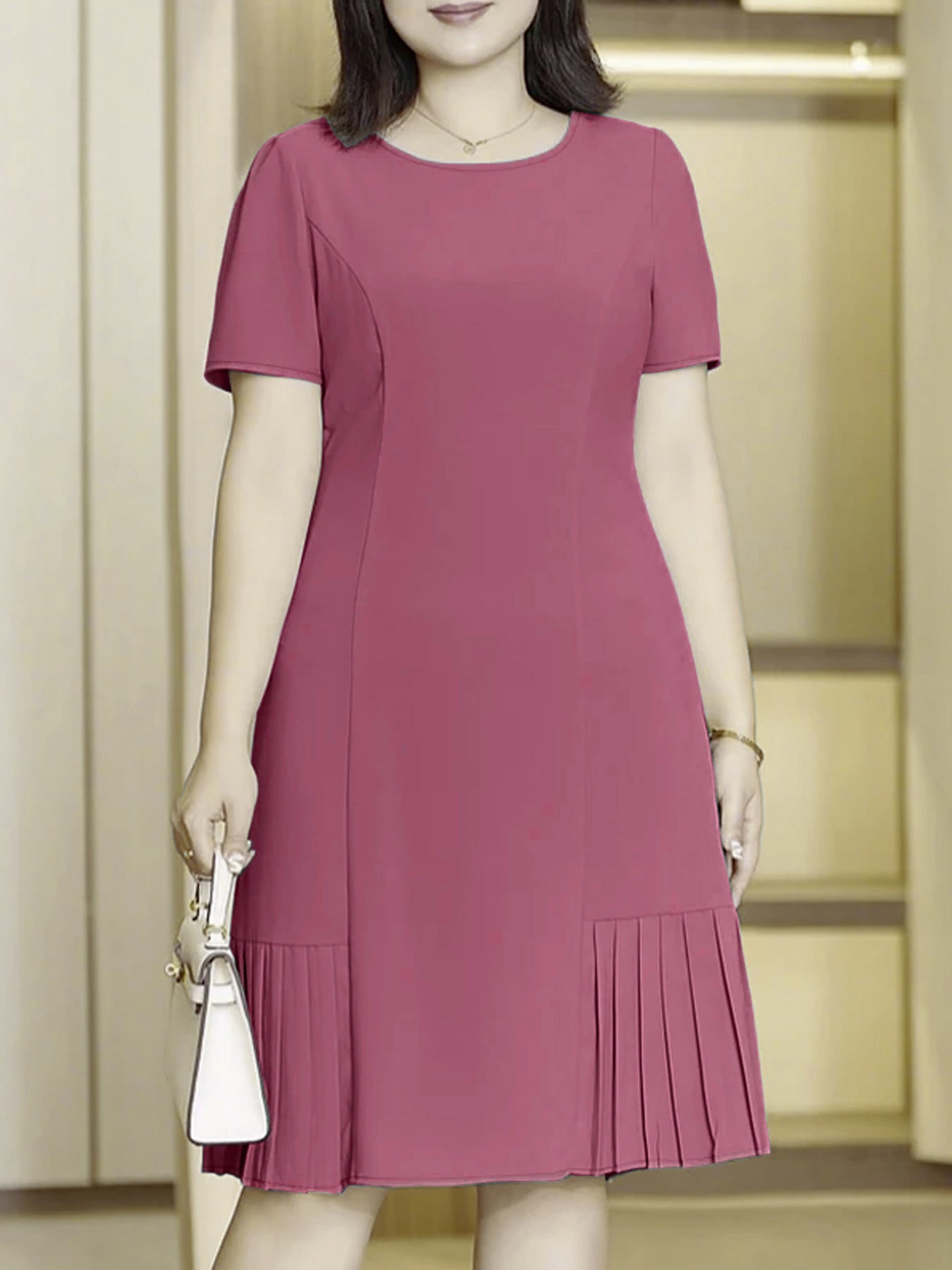 Women's Round Neck Sleeve Casual A- Line Dress