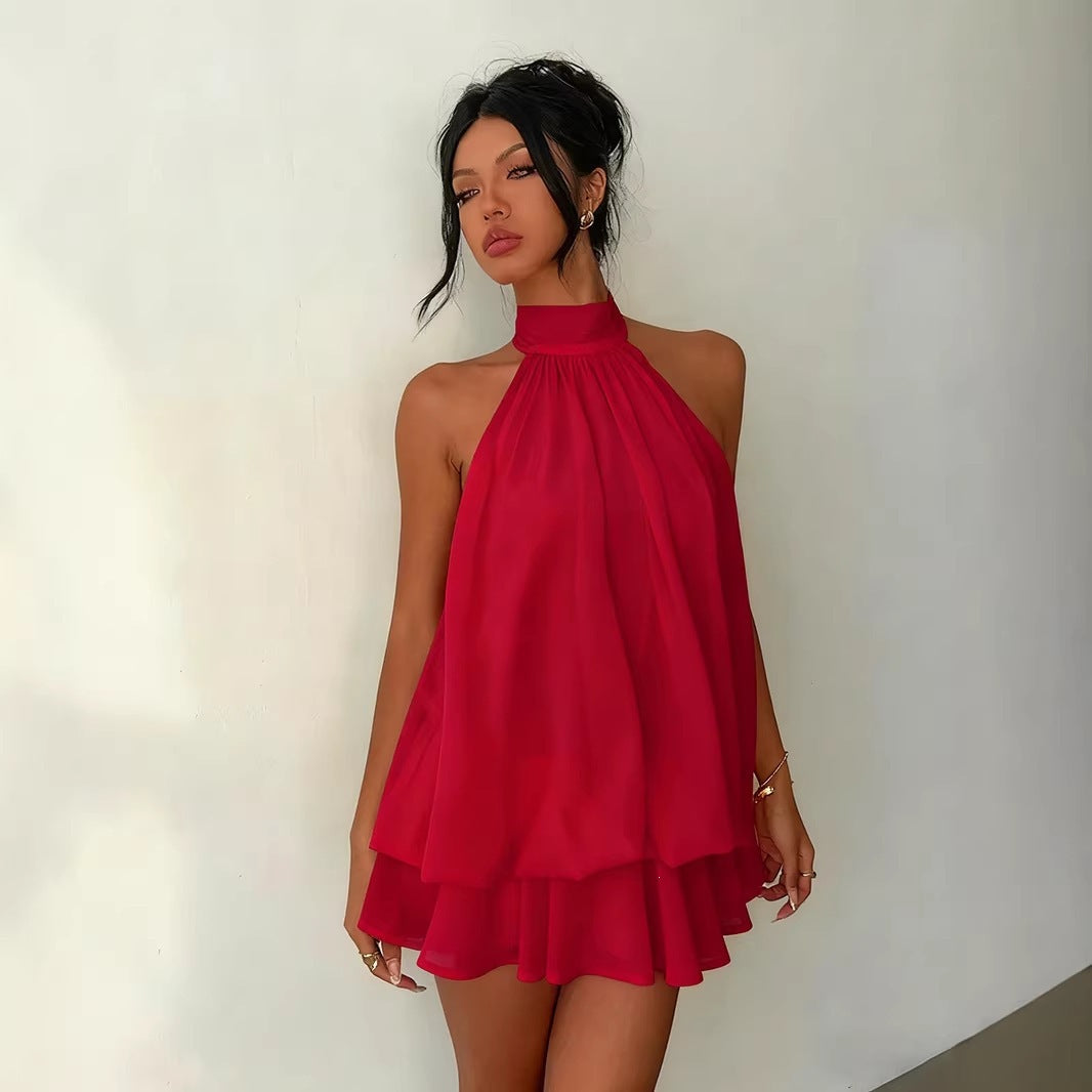 Women's Solid Color Vacation Sexy Backless Halter Dress