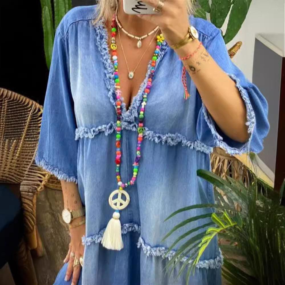 Women's Summer Temperament Backless Print Bohemian Dress