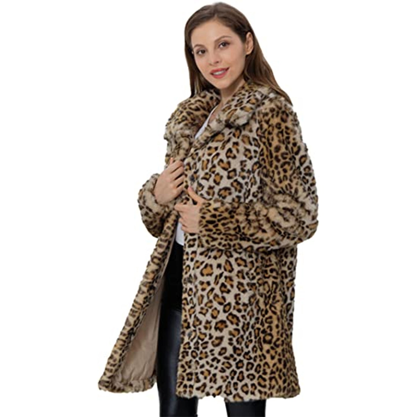 Women's Fashion Wear Leopard Print Loose Plush Coats