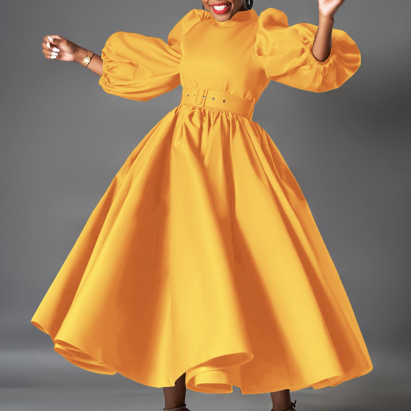 Women's Loose Fashion Solid Color Large Puff Sleeve Skirts