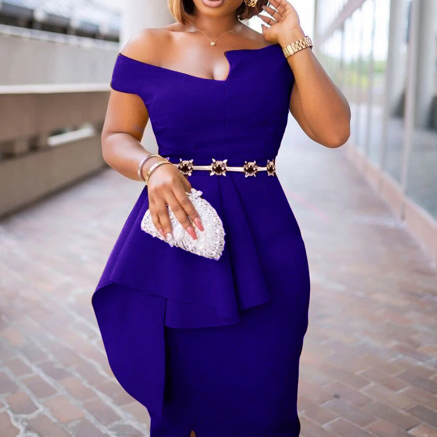 Summer Sleeve Sheath Pure Color Split Dress