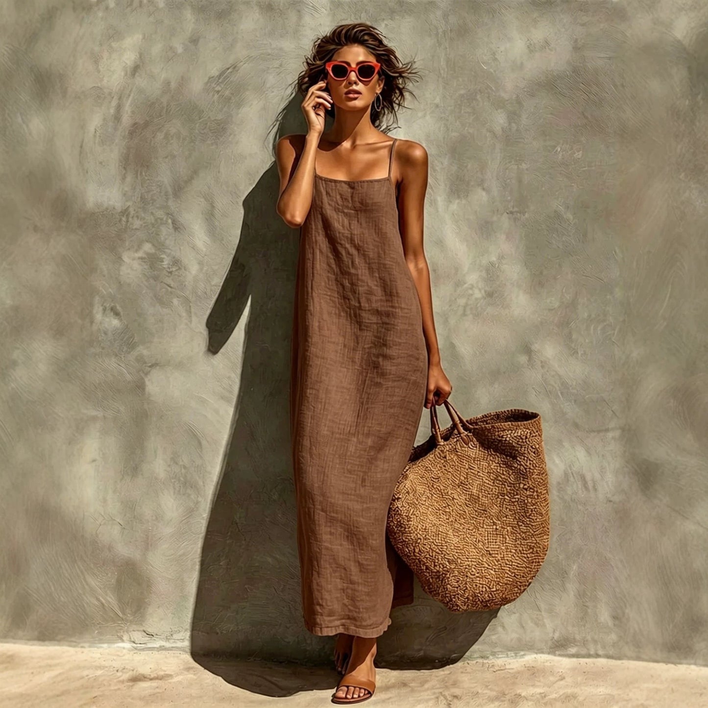 Women's Solid Color Sexy Retro Idle Style Cotton Linen Sleeveless Dress
