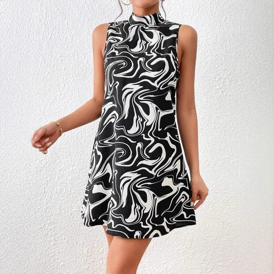 Elegant Women's Summer Printed Stand Collar Dress