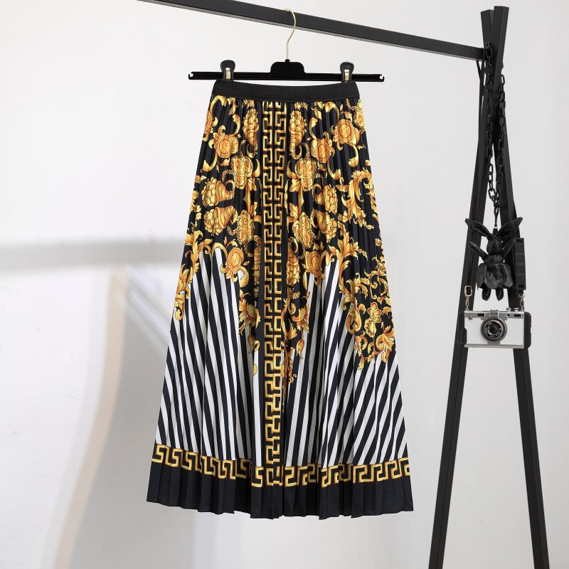 Women's Fashion Half Printed Cartoon Pleated Skirts