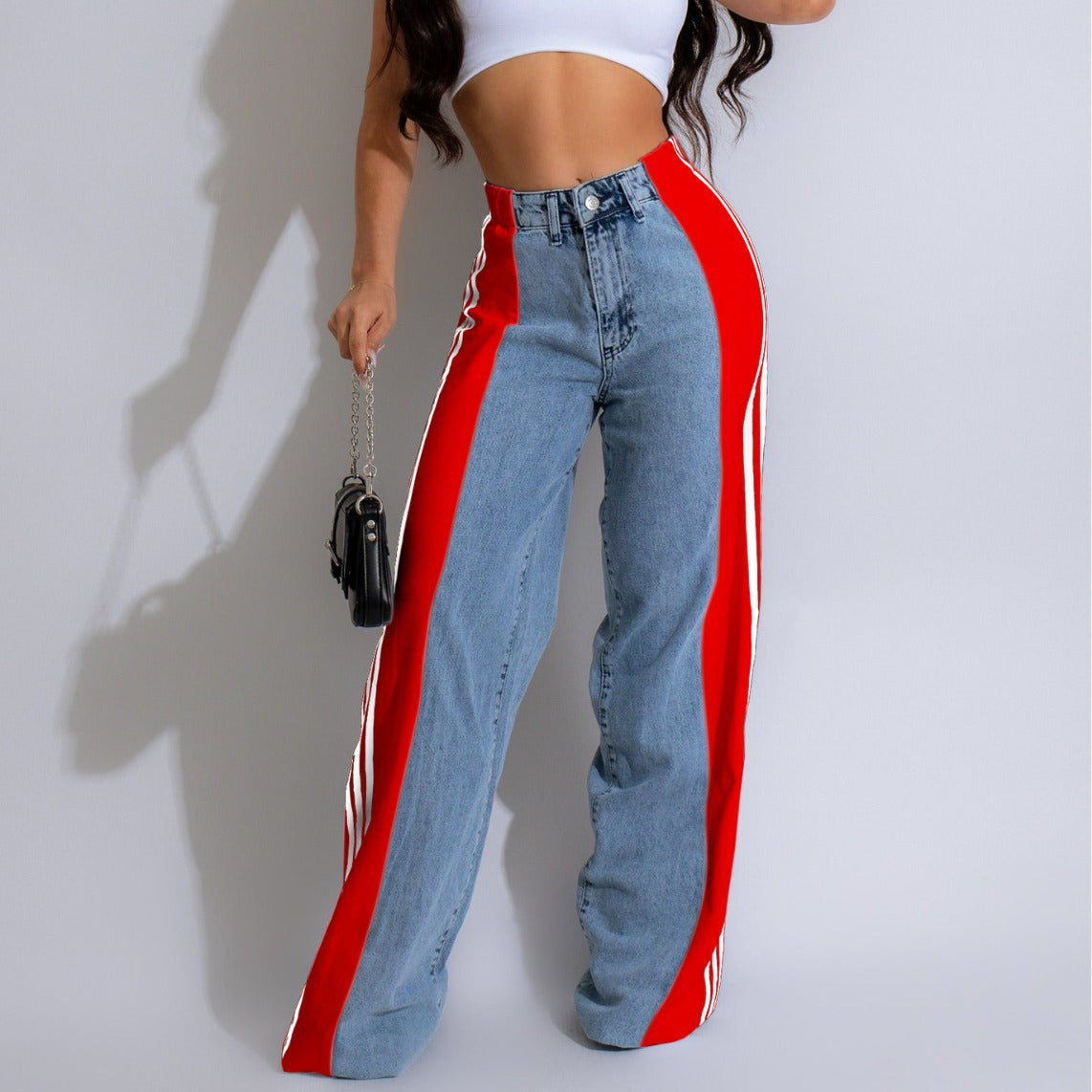 Women's Wide Leg Denim Trousers Casual High Jeans