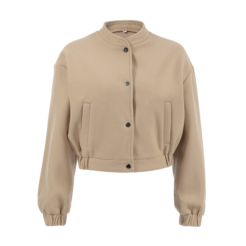 Women's Design Flight Fashionable Khaki Thick Stand Coats