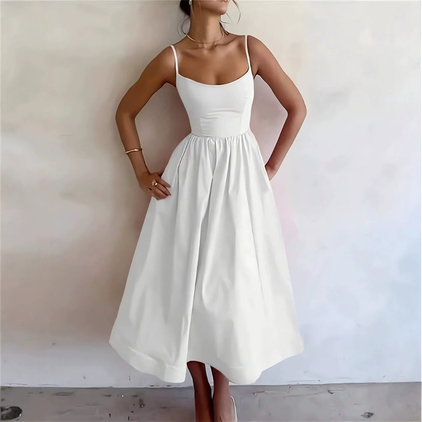 Women's Sling High Waist Slimming A- Line Temperament Vacation Dress